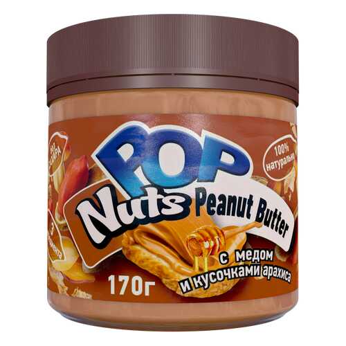 Арахисовая паста POP Nuts Peanut Butter с медом и кусочками арахиса, 170г в Окей