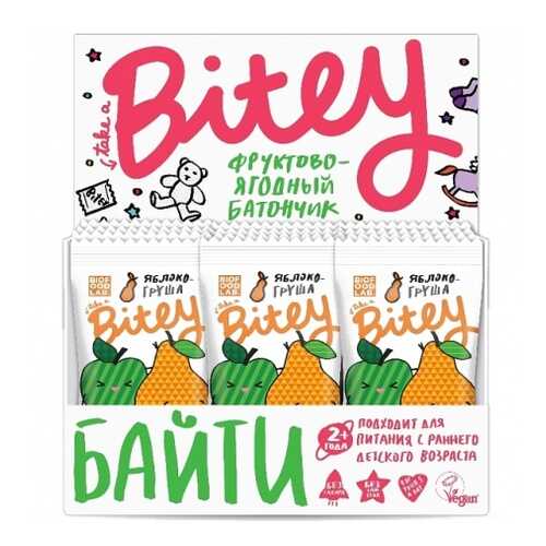 Батончик Фруктово-ягодный Bitey Яблоко-Груша 30 штук 25гр в Окей