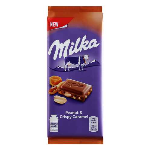 Шоколад Milka Молочный с арахисом и кусочками хрустящей карамели 90г в Окей