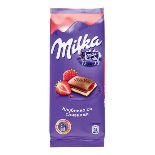 Шоколад молочный Milka клубника со сливками 90 г в Окей