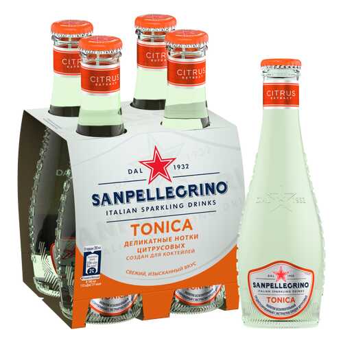 Напиток безалкогольный газированный S.Pellegrino Tonica Citrus, 4 шт по 0,20л в Окей